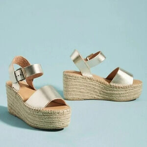 Anthro Soludos Platform Gold Leather Espadrille 10